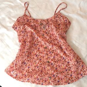 Flowy floral tank top with ruffle detail